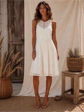 Sequin Hearts Ivory Lace Boho Dress Tagged Size 1 Junior Women’s 2